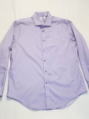 Calvin Klein Dress Shirt Mens 17 34/35 XL Slim Fit Lavender Infinite Non Iron